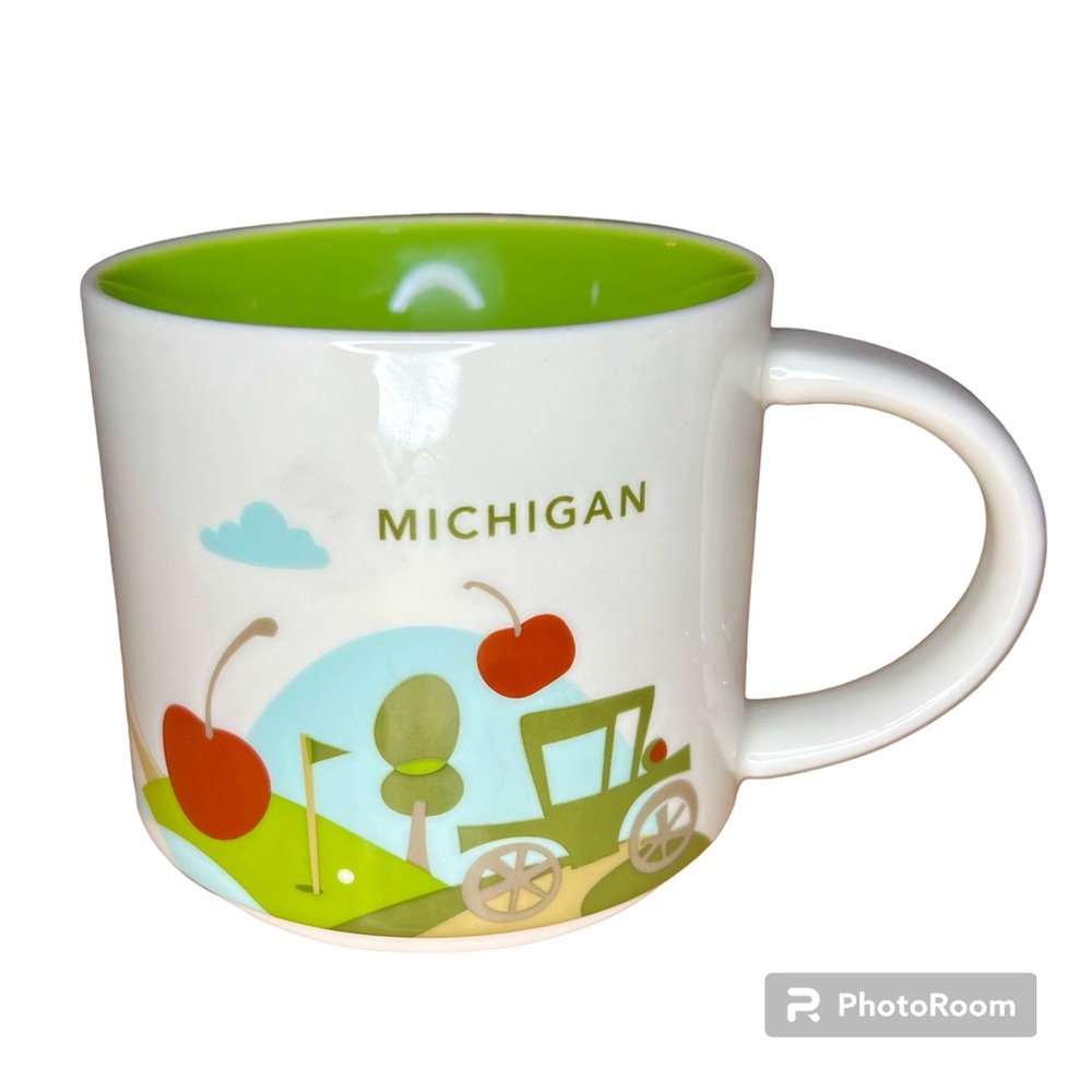 Starbucks Mug You Are Here Michigan 2015 Cherries Farming Bridge Model